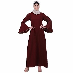Casual A-line abaya with bell sleeves- Maroon Casual A-line abaya with bell sleeves- Maroon